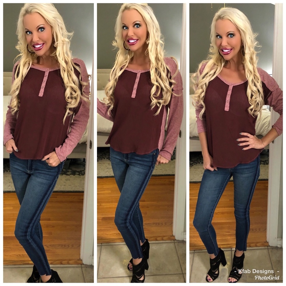 ❤️LAST 1!! Contrast Snap Button Top Baseball Tunic - Picture 2 of 3